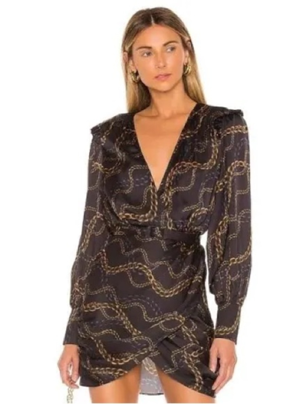 L'Academie Black Mini Dress with Gold Chain Motif